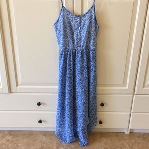 Blue and white print dress